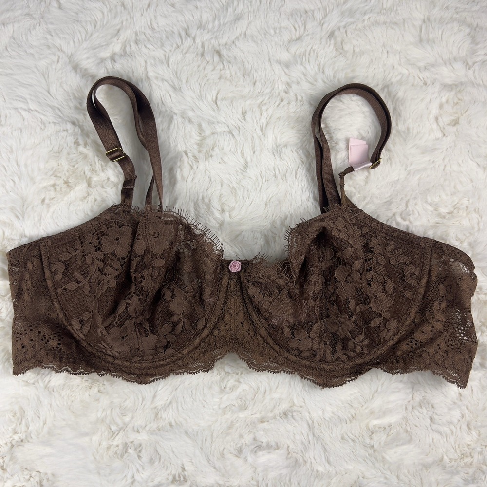 Victoria's Secret Dream Angels Wicked Unlined Lace Balconette Bra Brown 38C